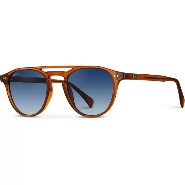 WearMe Pro Urban Mens Square Sunglasses Double Bridge Design Modern Round Frames and Polarized LensesDesert Orange Frame  Gradient Blue Lens