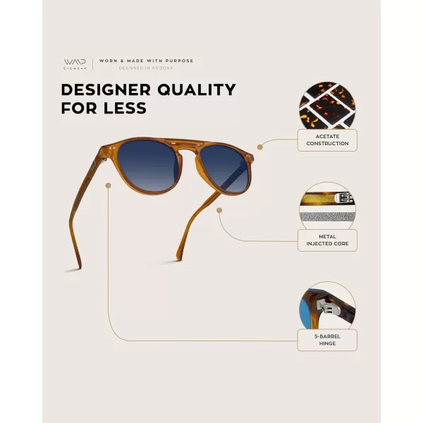 WearMe Pro Urban Mens Square Sunglasses Double Bridge Design Modern Round Frames and Polarized LensesDesert Orange Frame  Gradient Blue Lens