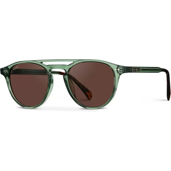 WearMe Pro Urban Mens Square Sunglasses Double Bridge Design Modern Round Frames and Polarized LensesEmerald Green Frame  Brown Lens