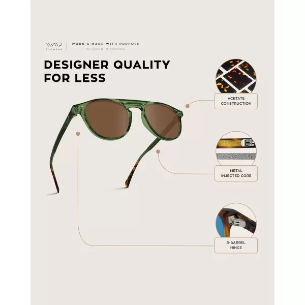 WearMe Pro Urban Mens Square Sunglasses Double Bridge Design Modern Round Frames and Polarized LensesEmerald Green Frame  Brown Lens