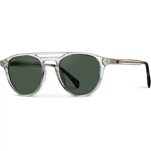 WearMe Pro Urban Mens Square Sunglasses Double Bridge Design Modern Round Frames and Polarized LensesGlossy Clear Frame  Smoke Green Lens