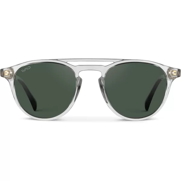 WearMe Pro Urban Mens Square Sunglasses Double Bridge Design Modern Round Frames and Polarized LensesGlossy Clear Frame  Smoke Green Lens