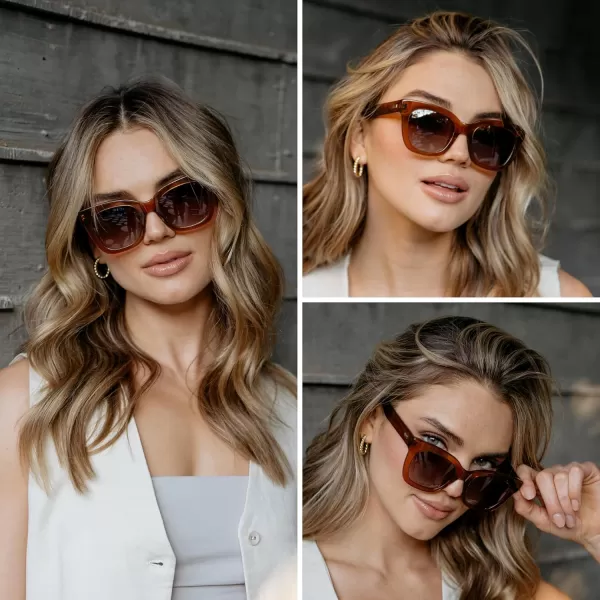 WearMe Pro Womens Polarized Large Square Sunglasses Subtle Cat Eye Corners Thick Frame ampamp Modern AestheticsCrystal Chestnut Brown Frame  Brown Lens