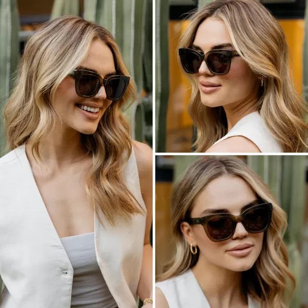 WearMe Pro Womens Polarized Large Square Sunglasses Subtle Cat Eye Corners Thick Frame ampamp Modern AestheticsKhaki Crystal Green Frame  Brown Lens