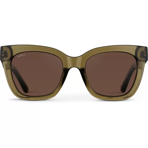 WearMe Pro Womens Polarized Large Square Sunglasses Subtle Cat Eye Corners Thick Frame ampamp Modern AestheticsKhaki Crystal Green Frame  Brown Lens