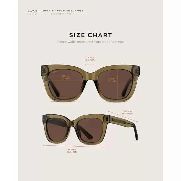WearMe Pro Womens Polarized Large Square Sunglasses Subtle Cat Eye Corners Thick Frame ampamp Modern AestheticsKhaki Crystal Green Frame  Brown Lens