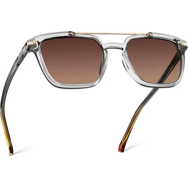 Men Square Retro SunglassesCrystal Ice Grey Frame  Brown Gradient Lens