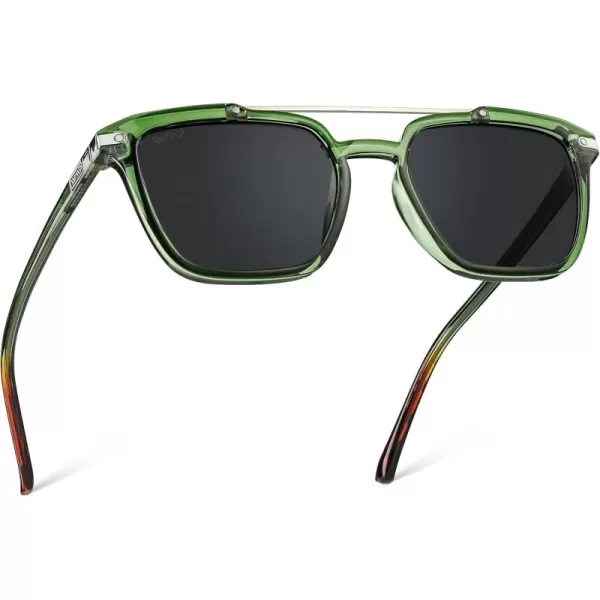 Men Square Retro SunglassesEmerald Green Frame  Black Lens