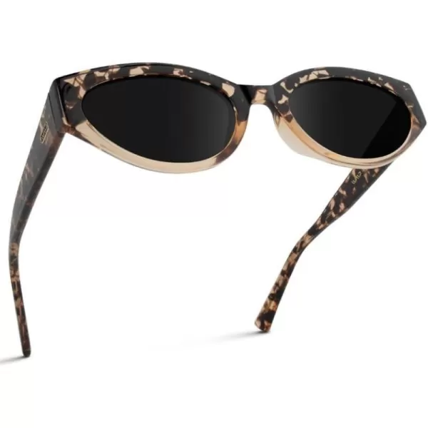 WearMe Pro Elegant Oval Cat Eye Sunglasses for Women  VintageInspired Slim Frame with Gradient UV Protection LensesCrystal Brown Tortoise  Black Lens