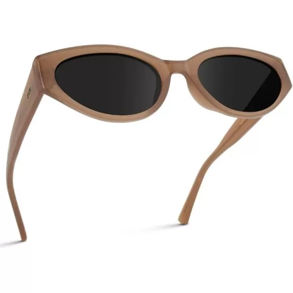 WearMe Pro Elegant Oval Cat Eye Sunglasses for Women  VintageInspired Slim Frame with Gradient UV Protection LensesCrystal Coral Pink  Black Lens