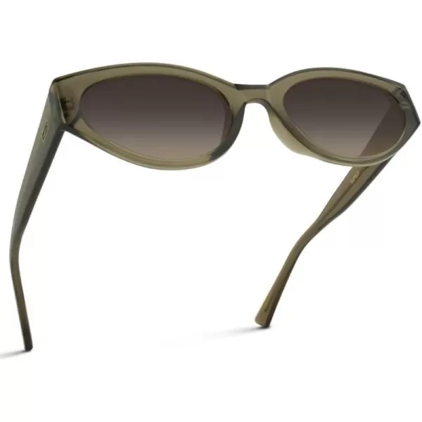 WearMe Pro Elegant Oval Cat Eye Sunglasses for Women  VintageInspired Slim Frame with Gradient UV Protection LensesCrystal Murky Green  Black Terracotta Lens
