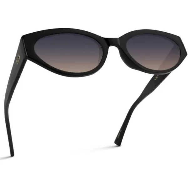 WearMe Pro Elegant Oval Cat Eye Sunglasses for Women  VintageInspired Slim Frame with Gradient UV Protection LensesGlossy Black  Az Sunrise Lens