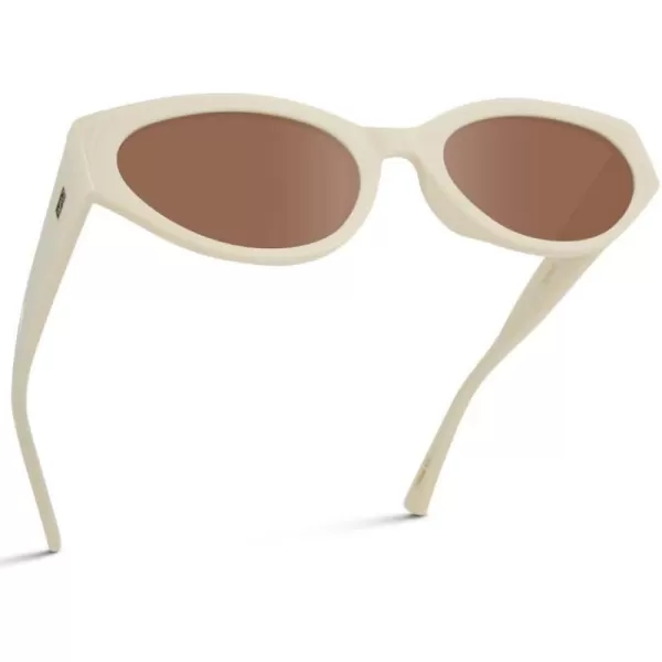 WearMe Pro Elegant Oval Cat Eye Sunglasses for Women  VintageInspired Slim Frame with Gradient UV Protection LensesSolid Creme White  Terracotta Lens