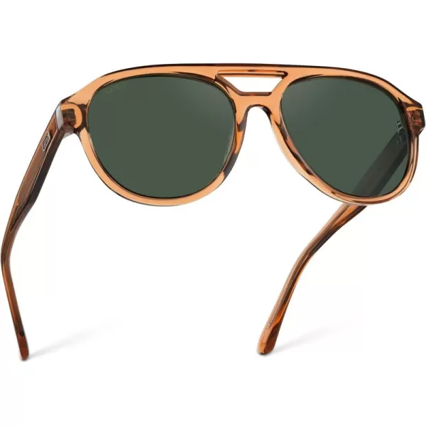 WearMe Pro Rounded Retro Aviator Sunglasses for Men and Women  Polarized Lenses Double Bridge DesignCrystal Copper Frame  Smoke Green Lens