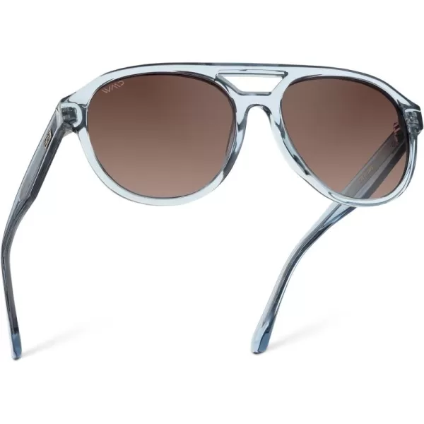 WearMe Pro Rounded Retro Aviator Sunglasses for Men and Women  Polarized Lenses Double Bridge DesignDenim Blue Frame  Brown Gradient Lens