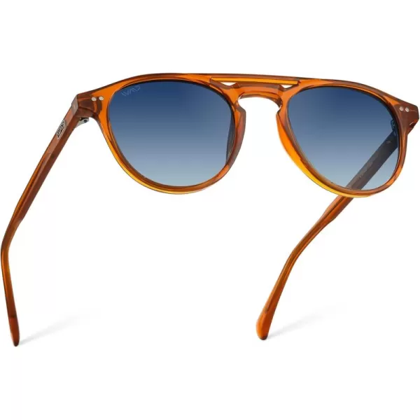 WearMe Pro Urban Mens Square Sunglasses Double Bridge Design Modern Round Frames and Polarized LensesDesert Orange Frame  Gradient Blue Lens