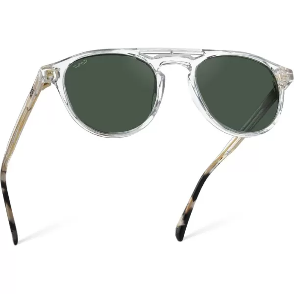 WearMe Pro Urban Mens Square Sunglasses Double Bridge Design Modern Round Frames and Polarized LensesGlossy Clear Frame  Smoke Green Lens
