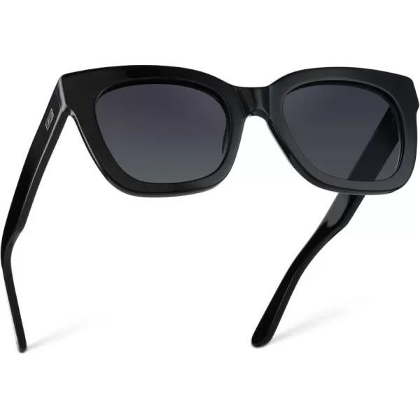 WearMe Pro Womens Polarized Large Square Sunglasses Subtle Cat Eye Corners Thick Frame ampamp Modern AestheticsGlossy Black Frame  Black Lens