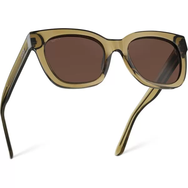 WearMe Pro Womens Polarized Large Square Sunglasses Subtle Cat Eye Corners Thick Frame ampamp Modern AestheticsKhaki Crystal Green Frame  Brown Lens