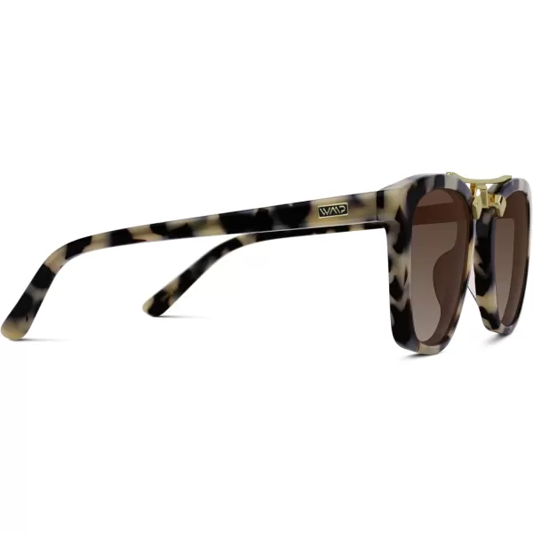 WearMe Pro Polarized Vintage Large Square Womens Sunglasses with Metal DoubleBar BridgeBeige Tortoise  Gradient Brown Lens