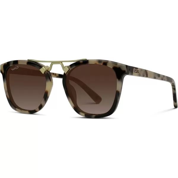 WearMe Pro Polarized Vintage Large Square Womens Sunglasses with Metal DoubleBar BridgeBeige Tortoise  Gradient Brown Lens