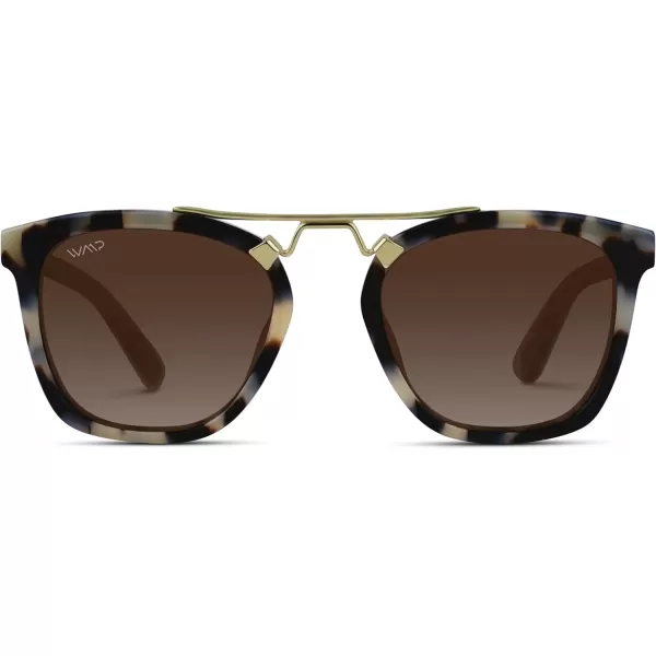 WearMe Pro Polarized Vintage Large Square Womens Sunglasses with Metal DoubleBar BridgeBeige Tortoise  Gradient Brown Lens