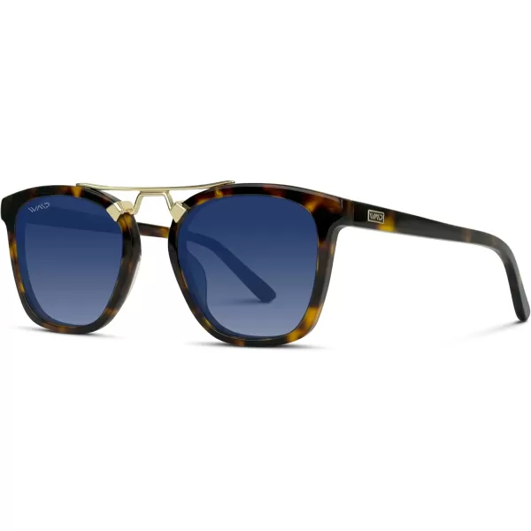 WearMe Pro Polarized Vintage Large Square Womens Sunglasses with Metal DoubleBar BridgeWhiskey Brown Tortoise  Blue Gradient Lens