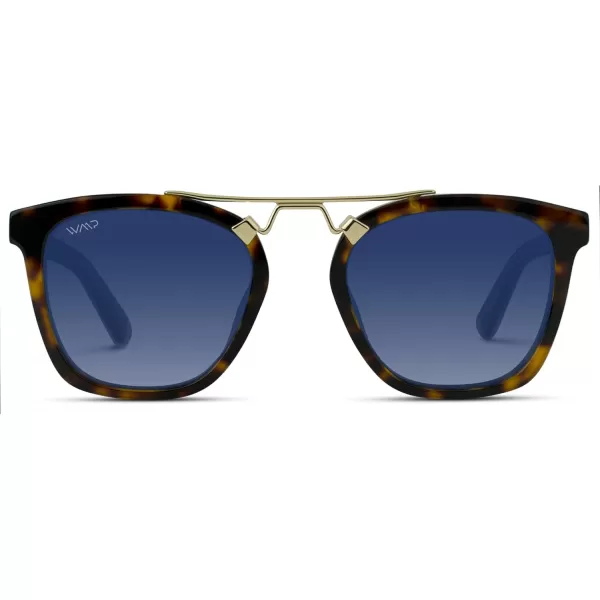 WearMe Pro Polarized Vintage Large Square Womens Sunglasses with Metal DoubleBar BridgeWhiskey Brown Tortoise  Blue Gradient Lens