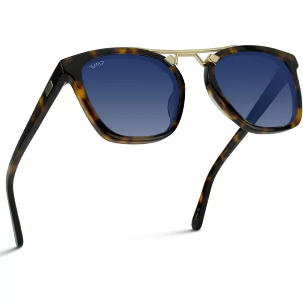 WearMe Pro Polarized Vintage Large Square Womens Sunglasses with Metal DoubleBar BridgeWhiskey Brown Tortoise  Blue Gradient Lens