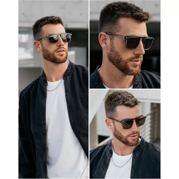 WearMe Pro Bold Geometric Flat Top Key Hole Design Polarized Acetate Sunglasses Frame for MenCrystal Stone Blue  Brown Lens