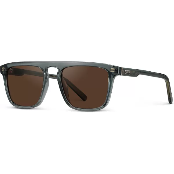 WearMe Pro Bold Geometric Flat Top Key Hole Design Polarized Acetate Sunglasses Frame for MenCrystal Stone Blue  Brown Lens