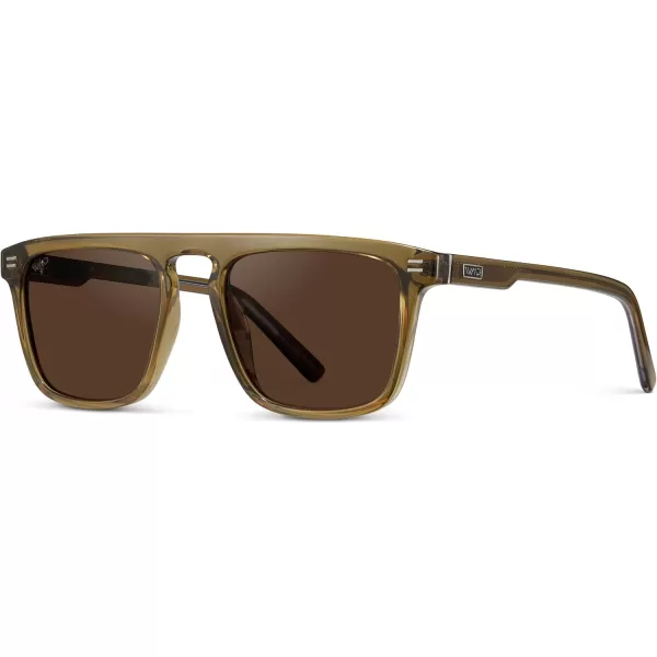 WearMe Pro Bold Geometric Flat Top Key Hole Design Polarized Acetate Sunglasses Frame for MenCrystal Verde Frame  Brown Lens