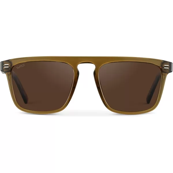 WearMe Pro Bold Geometric Flat Top Key Hole Design Polarized Acetate Sunglasses Frame for MenCrystal Verde Frame  Brown Lens