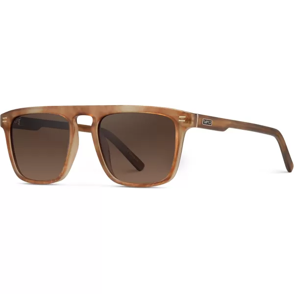 WearMe Pro Bold Geometric Flat Top Key Hole Design Polarized Acetate Sunglasses Frame for MenFrosted Brown Frame  Brown Gradient Lens