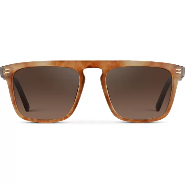 WearMe Pro Bold Geometric Flat Top Key Hole Design Polarized Acetate Sunglasses Frame for MenFrosted Brown Frame  Brown Gradient Lens