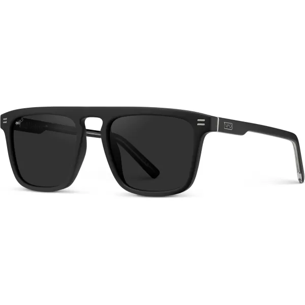 WearMe Pro Bold Geometric Flat Top Key Hole Design Polarized Acetate Sunglasses Frame for MenMatte Black Frame  Black Lens