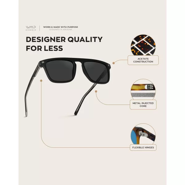 WearMe Pro Bold Geometric Flat Top Key Hole Design Polarized Acetate Sunglasses Frame for MenMatte Black Frame  Black Lens