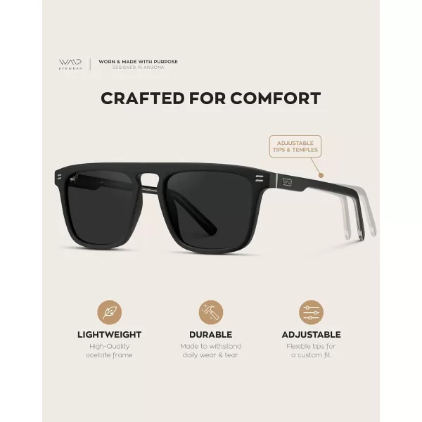 WearMe Pro Bold Geometric Flat Top Key Hole Design Polarized Acetate Sunglasses Frame for MenMatte Black Frame  Black Lens