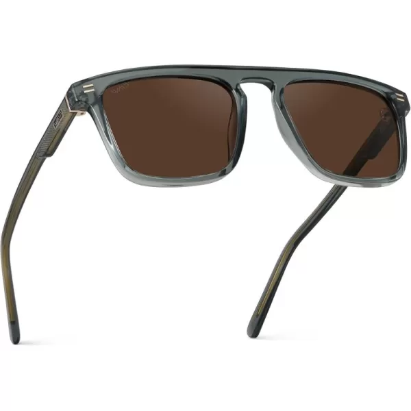 WearMe Pro Bold Geometric Flat Top Key Hole Design Polarized Acetate Sunglasses Frame for MenCrystal Stone Blue  Brown Lens