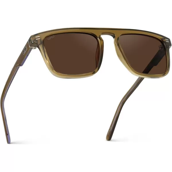 WearMe Pro Bold Geometric Flat Top Key Hole Design Polarized Acetate Sunglasses Frame for MenCrystal Verde Frame  Brown Lens