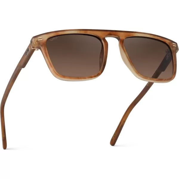 WearMe Pro Bold Geometric Flat Top Key Hole Design Polarized Acetate Sunglasses Frame for MenFrosted Brown Frame  Brown Gradient Lens