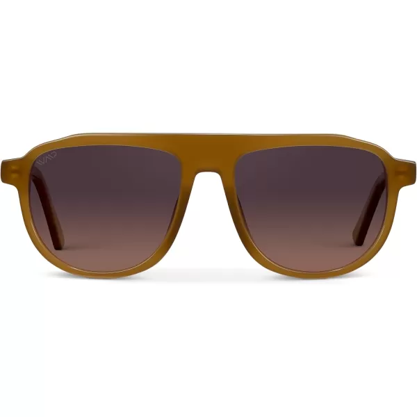 WearMe Pro Bold Retro Polarized Aviator Sunglasses  Geometric Flat Top Frame Design Gradient LensesMilky Golden Brown  Brown Gradient Lens