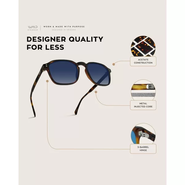WearMe Pro Mens Large Polarized Square Sunglasses Modern Retro Style with Unique Color CombosBrown Tortoise  Gradient Blue Lens