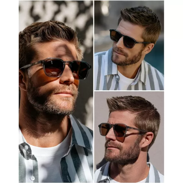 WearMe Pro Mens Large Polarized Square Sunglasses Modern Retro Style with Unique Color CombosCrystal Stone Blue  Brown Lens