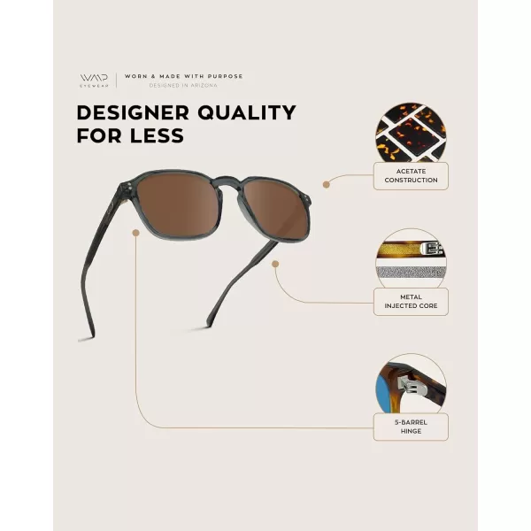 WearMe Pro Mens Large Polarized Square Sunglasses Modern Retro Style with Unique Color CombosCrystal Stone Blue  Brown Lens