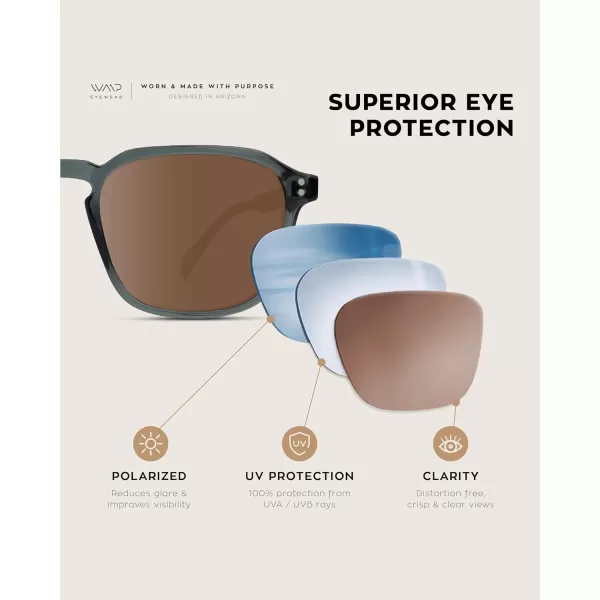 WearMe Pro Mens Large Polarized Square Sunglasses Modern Retro Style with Unique Color CombosCrystal Stone Blue  Brown Lens