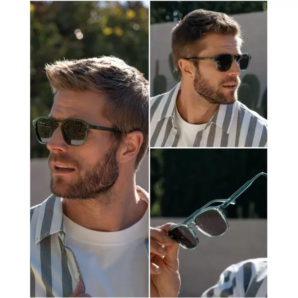 WearMe Pro Mens Large Polarized Square Sunglasses Modern Retro Style with Unique Color CombosEmerald Green  Black Lens