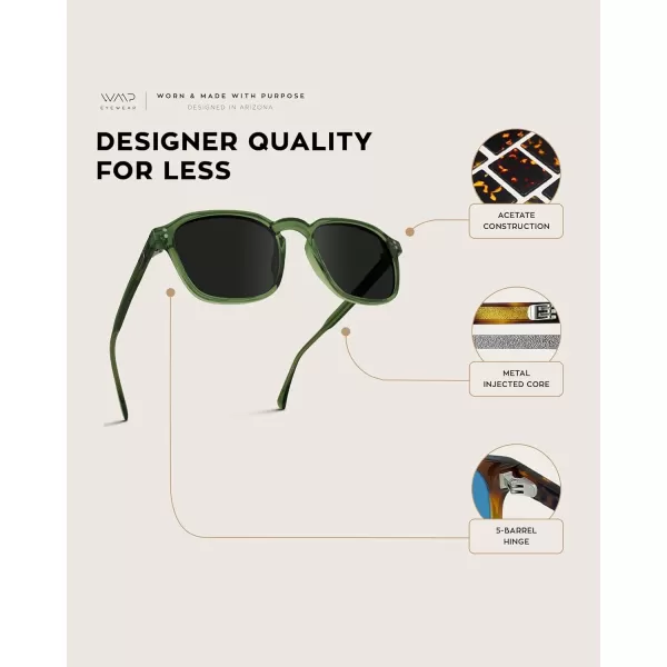 WearMe Pro Mens Large Polarized Square Sunglasses Modern Retro Style with Unique Color CombosEmerald Green  Black Lens