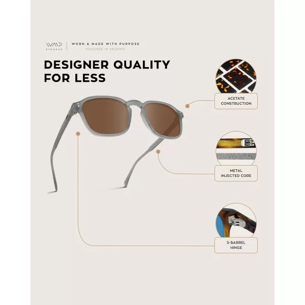 WearMe Pro Mens Large Polarized Square Sunglasses Modern Retro Style with Unique Color CombosMoonrock Grey  Brown Lens