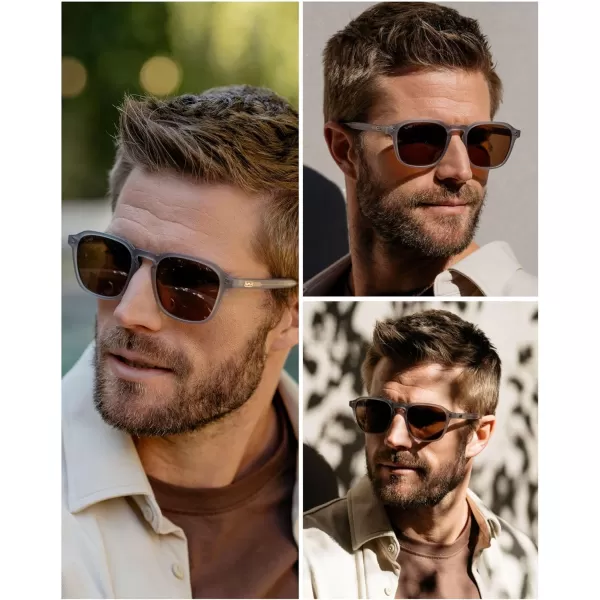 WearMe Pro Mens Large Polarized Square Sunglasses Modern Retro Style with Unique Color CombosMoonrock Grey  Brown Lens